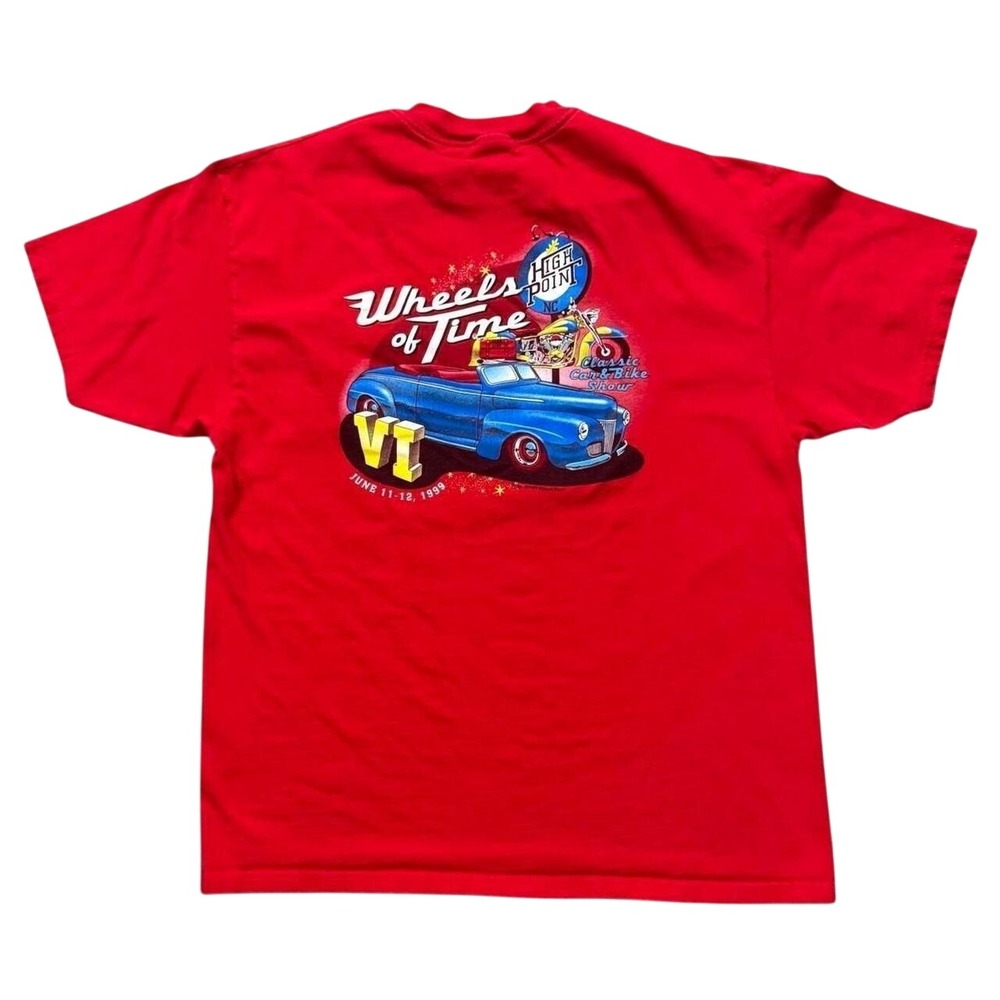 Vintage 90s 1999 Classic Car & Bike Show Wheels of Time Pocket Retro T-Shirt XL